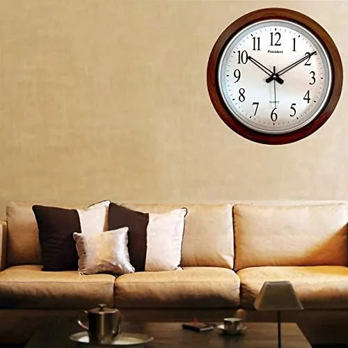 President Wooden Look Round Home Fancy Big Size Wood Finish Latest Antique Design Ticking Movement Wall Clock Frame 18-inch, 28, Black