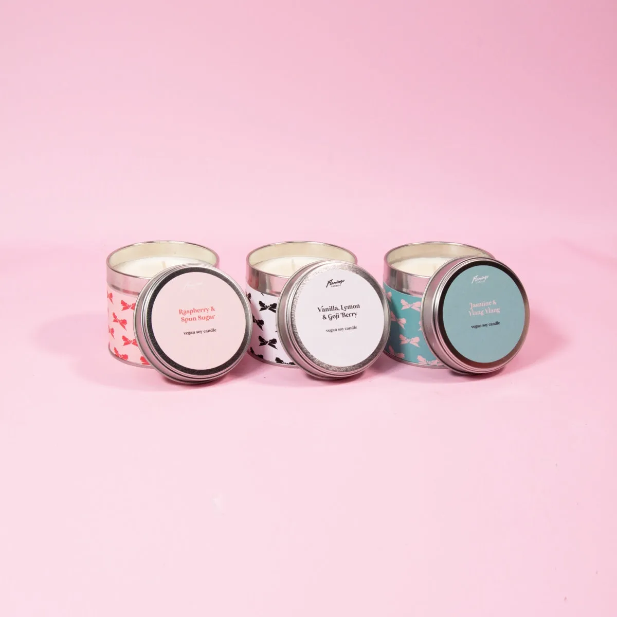 Raspberry & Spun Sugar Red & Pink Bow Tin Candle
