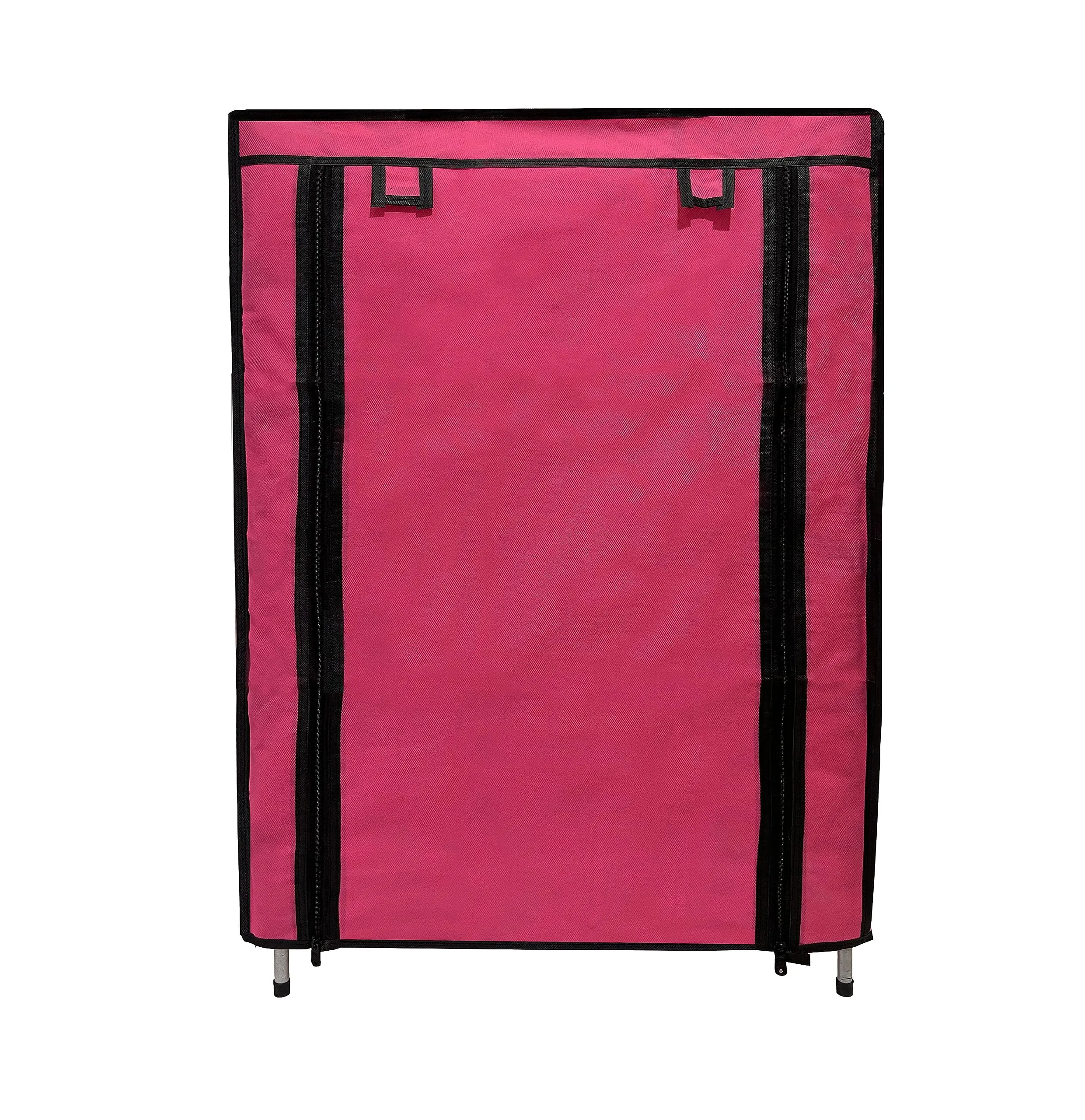RAXON WORLD Multipurpose 4 Shelves Collapsible Metal Pipes with Non-Woven 100GSM Fabric Cover for Shoe/Cloth/Toy/Books (Pink)