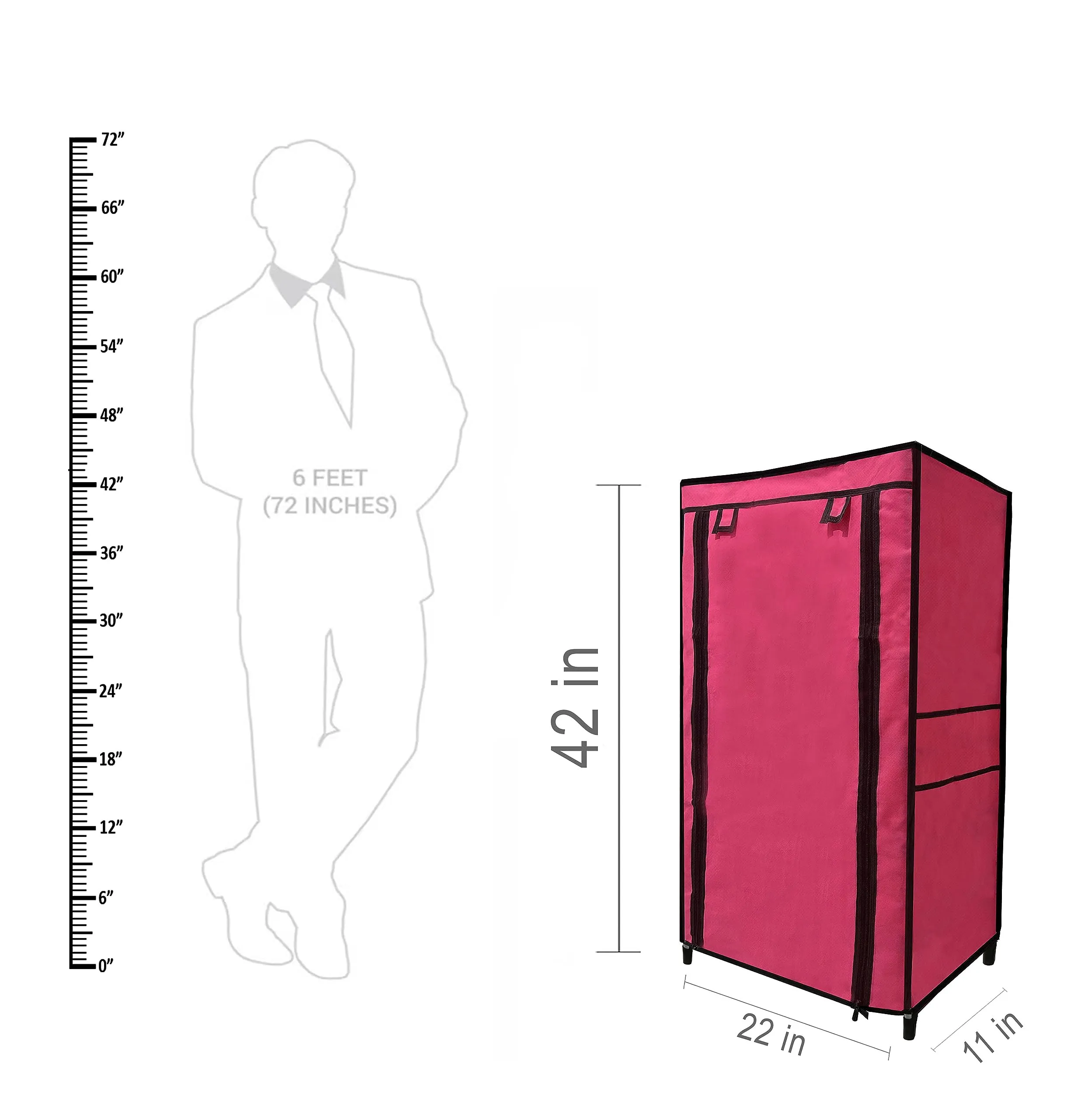 RAXON WORLD Multipurpose 4 Shelves Collapsible Metal Pipes with Non-Woven 100GSM Fabric Cover for Shoe/Cloth/Toy/Books (Pink)