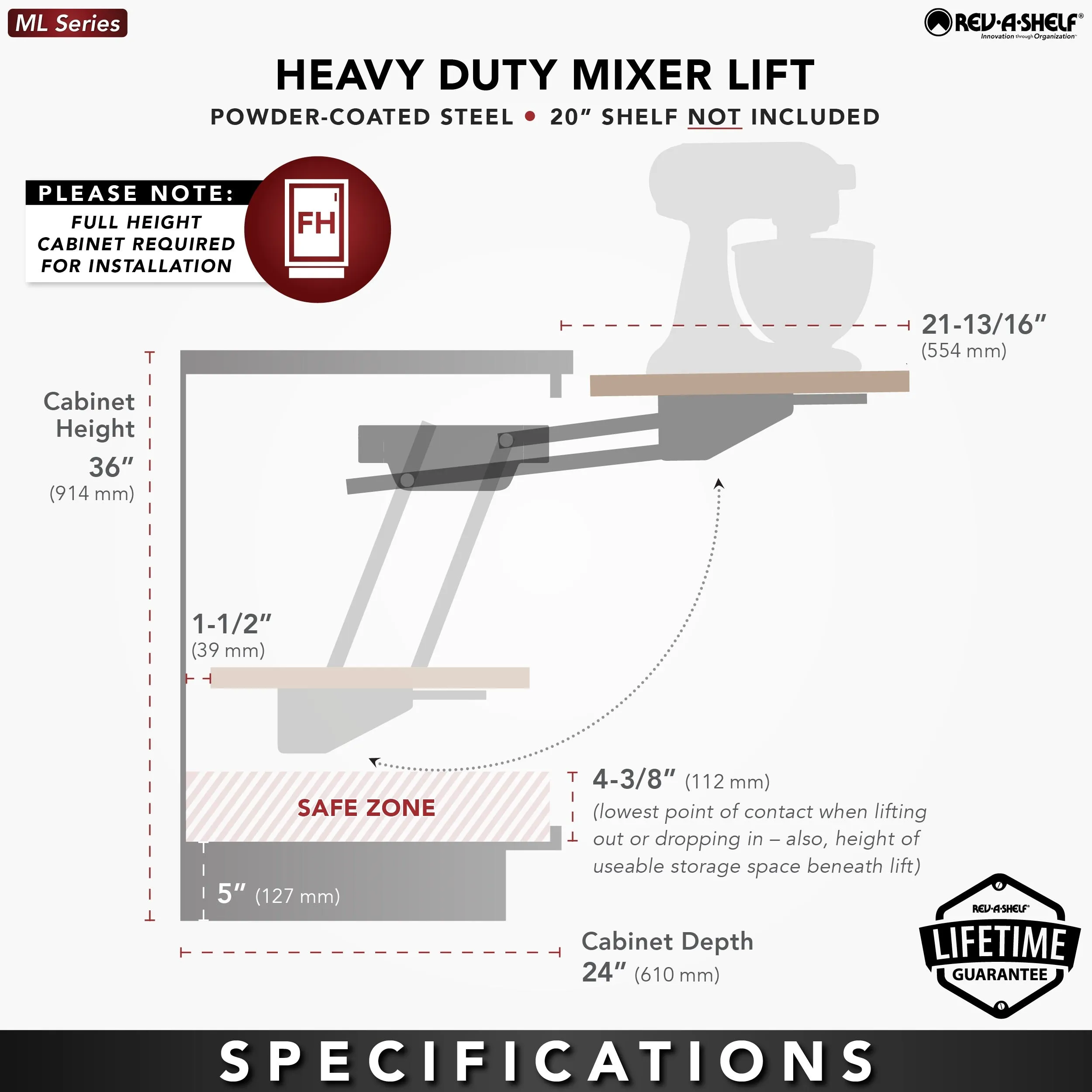 Rev-A-Shelf Heavy-Duty Appliance Lift RAS-ML-HDCR