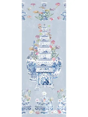 Royal Delft Tulipiere Flowers-Sheer Gray Fabric