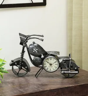 Sandhya Craft Iron Harley Devid Bike Clock Showpiece | Table Arts for Home Decoration, Living Room, Bedroom | Color: Grey | Dimension: (20 * 4 * 13 INCH)
