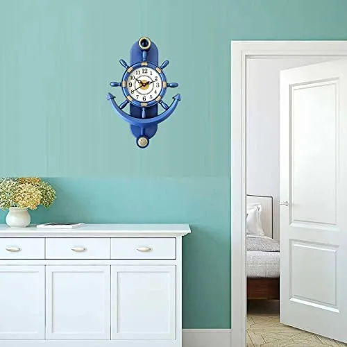 Sawariya Ventures Present Analog Wall Clock with Glass for Living Room, Badroom, Shop, Office, Home Décor (38 cm X 26 cm) Pendulum_Design-101 (Blue)