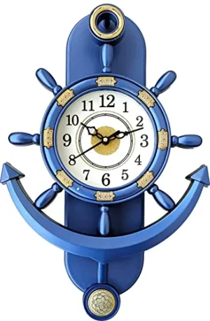 Sawariya Ventures Present Analog Wall Clock with Glass for Living Room, Badroom, Shop, Office, Home Décor (38 cm X 26 cm) Pendulum_Design-101 (Blue)