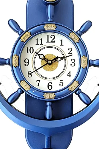 Sawariya Ventures Present Analog Wall Clock with Glass for Living Room, Badroom, Shop, Office, Home Décor (38 cm X 26 cm) Pendulum_Design-101 (Blue)