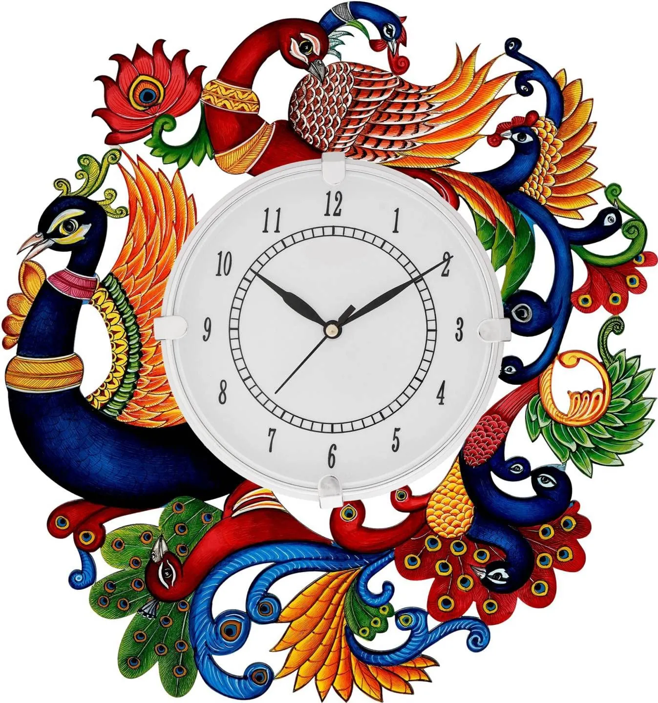 Shashank Dark Color Peacock Design Plastic Round Wall Clock for Home, Office and Living Room