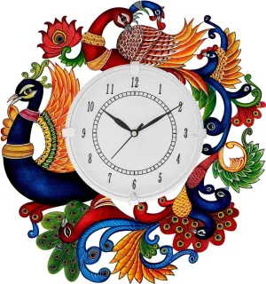 Shashank Dark Color Peacock Design Plastic Round Wall Clock for Home, Office and Living Room