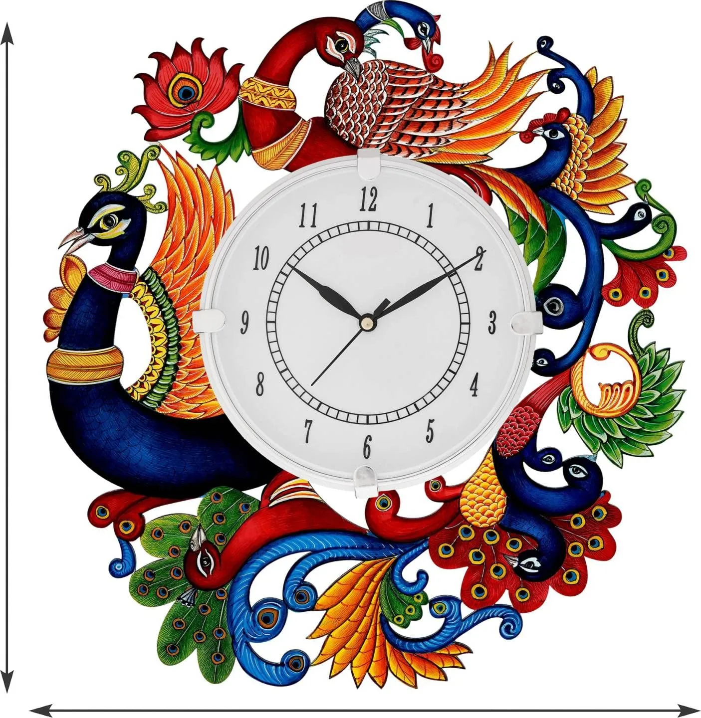 Shashank Dark Color Peacock Design Plastic Round Wall Clock for Home, Office and Living Room