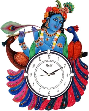 Shashank Wooden Handpainted Ajanta Peacock Wall Clock (Multicolor) - Analog, 13 Inch, 13 Mm