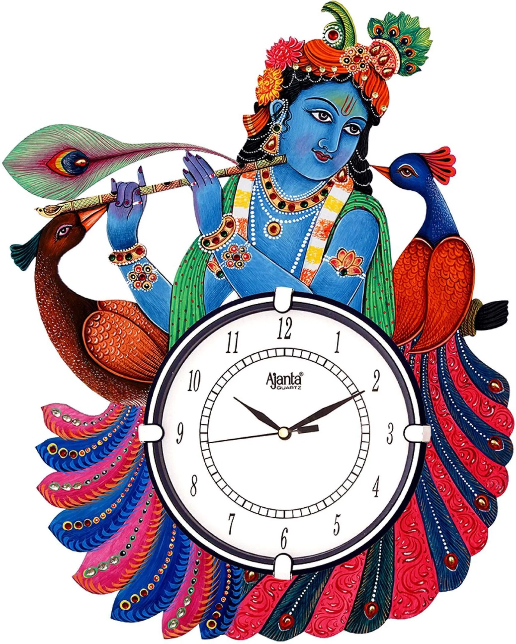 Shashank Wooden Handpainted Ajanta Peacock Wall Clock (Multicolor) - Analog, 13 Inch, 13 Mm