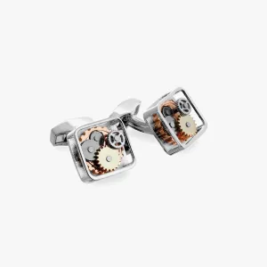Square Gear Cufflinks with Rhodium Finish