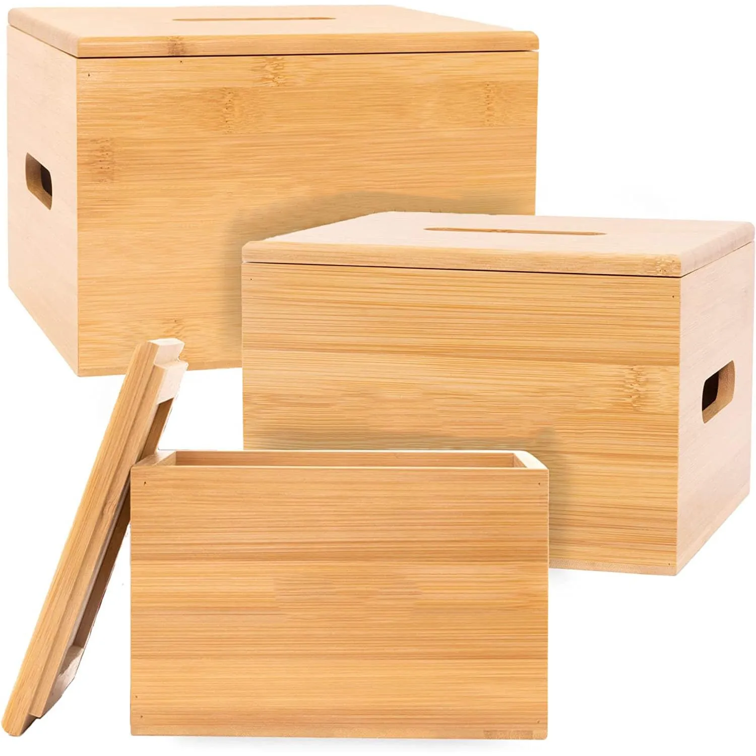 The Better Home Kitchen Storage Containers Set (3Pcs) | Bamboo Onion Potato Basket with Lid | Pantry Organisers & Storage (Store - 9 Bulbs of garlic, 1.25kg of onion & 4.5kg of potato) | Beige