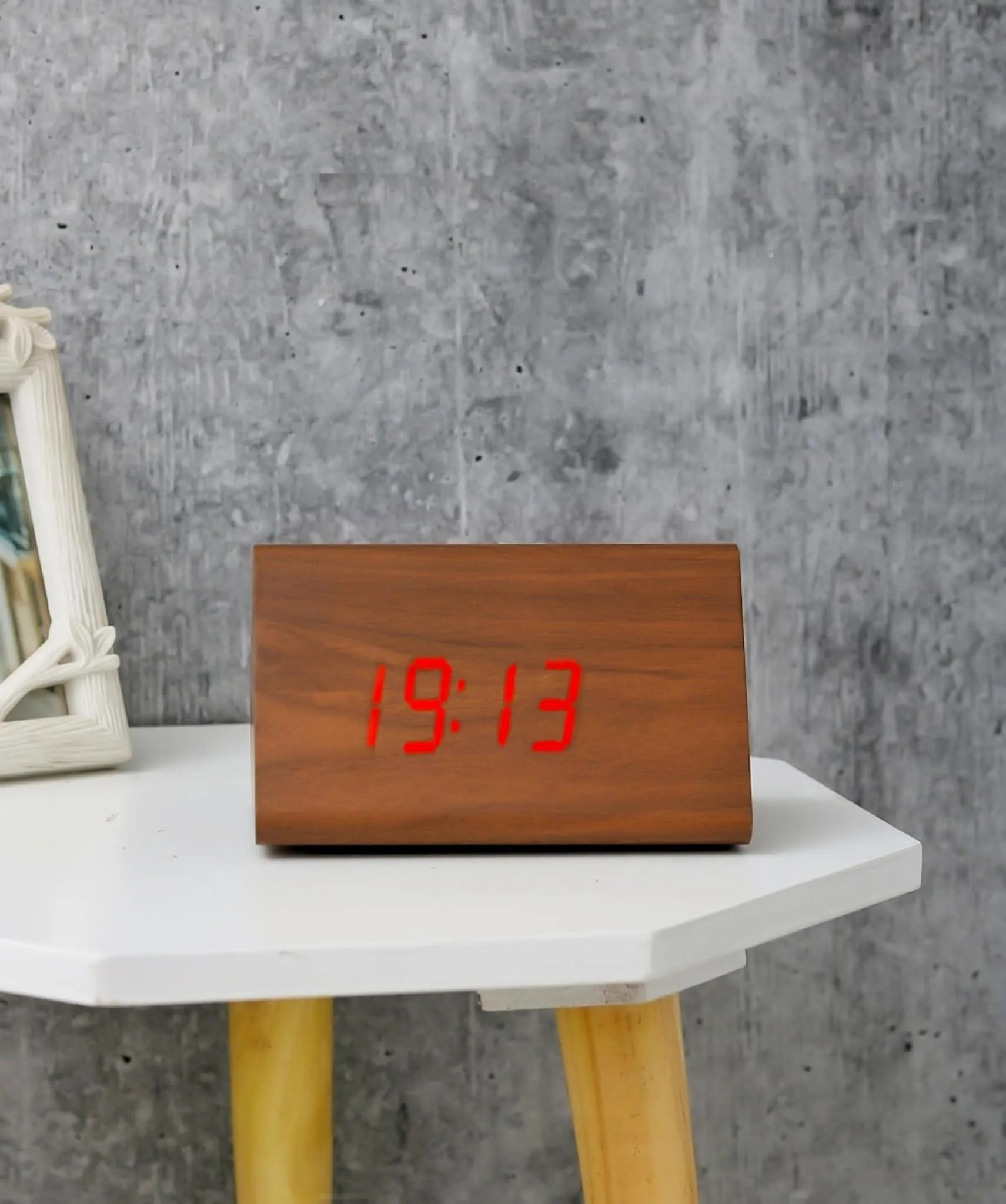 The Procure Store Triangle Shape Wooden Digital Clock- Brown