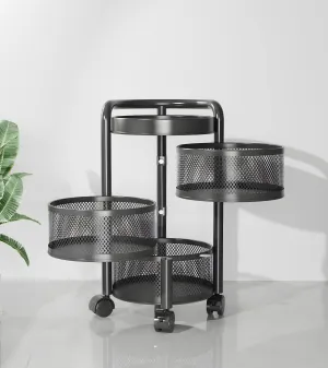 UMAI Mesh Metal Kitchen Rack for Storage with Rotating Baskets | Trolley Storage Rack | Vegetable Basket for Kitchen | Space-Saver, Multipurpose Rack, Breathable Baskets (Circular)