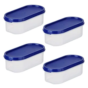 Urbane Home Plastic Storage Containers With Lid I Set of 4, 500 ml | Airtight, Stackable, Spill-proof, Travel-friendly | Transparent with Blue Lid | For Dry & Wet Food Pickle, Spices, Dryfruits