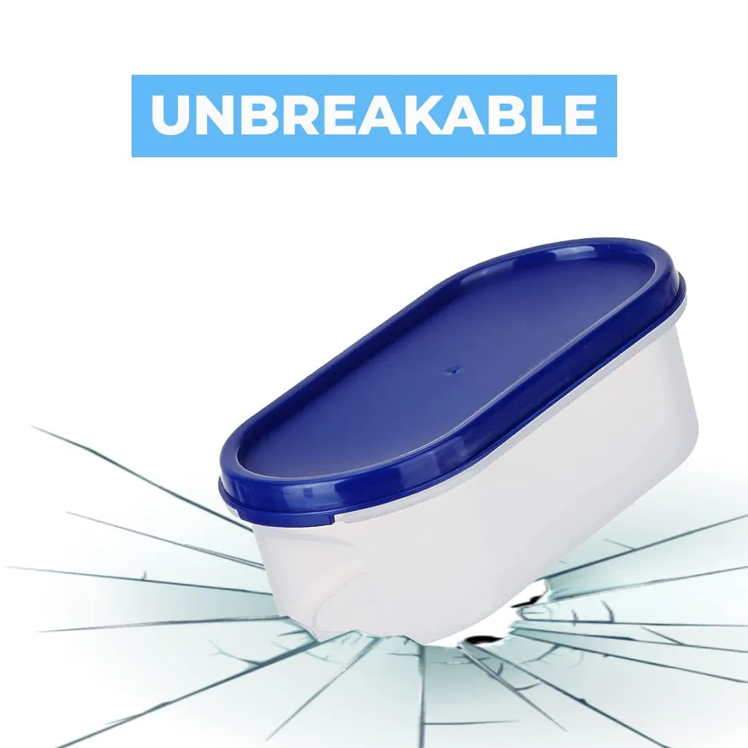 Urbane Home Plastic Storage Containers With Lid I Set of 4, 500 ml | Airtight, Stackable, Spill-proof, Travel-friendly | Transparent with Blue Lid | For Dry & Wet Food Pickle, Spices, Dryfruits