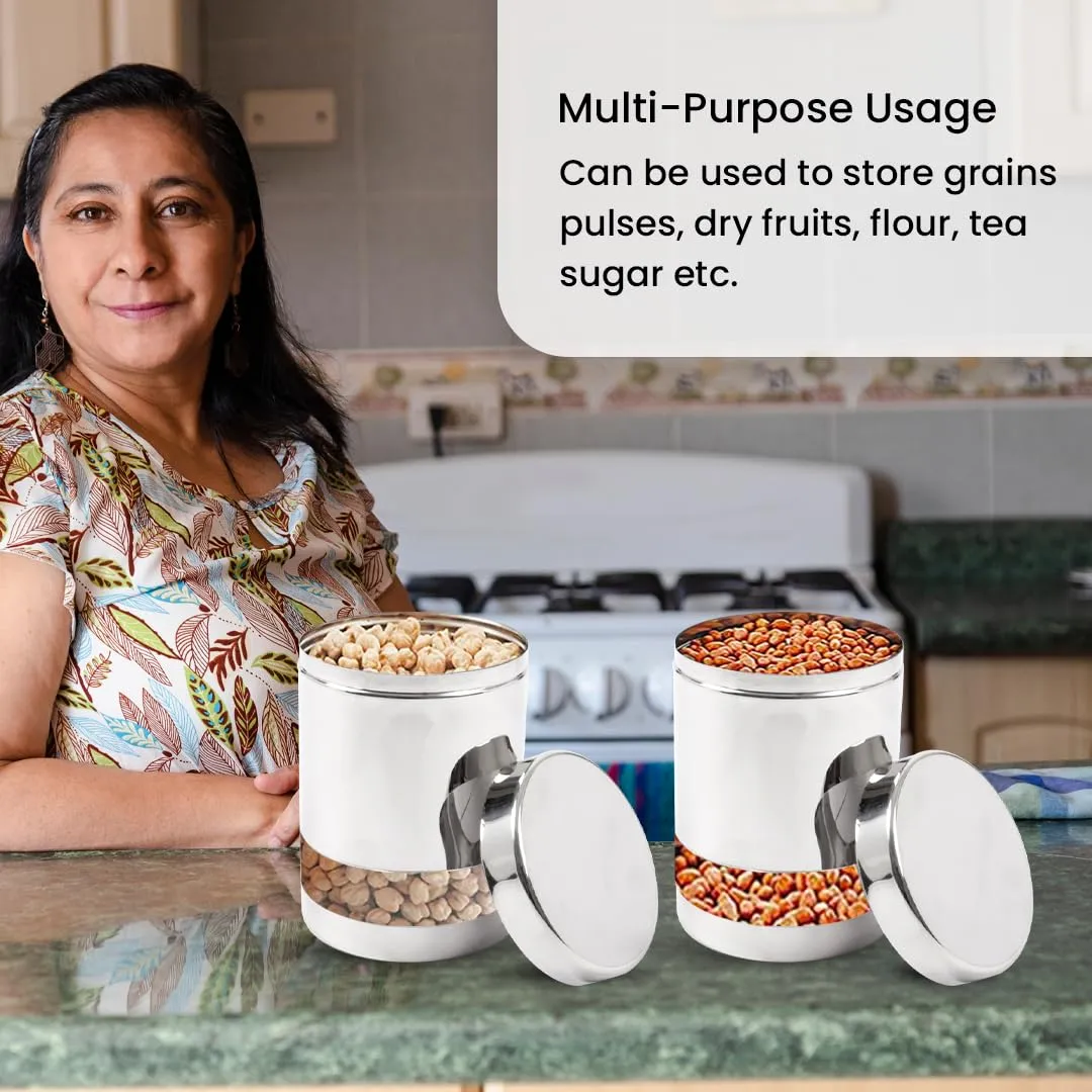 USHA SHRIRAM Stainless Steel Containers For Kitchen | Kitchen Storage Container | Canister | Kitchen Storage Organiser | Dabba For Kitchen | Rust Proof | Multi Purpose Box (Design 1-1.5L (4Pcs))