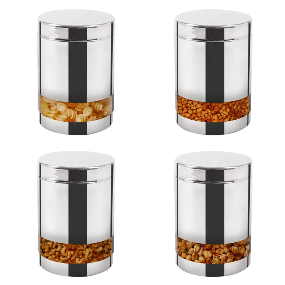 USHA SHRIRAM Stainless Steel Containers For Kitchen | Kitchen Storage Container | Canister | Kitchen Storage Organiser | Dabba For Kitchen | Rust Proof | Multi Purpose Box (Design 1-1.5L (4Pcs))