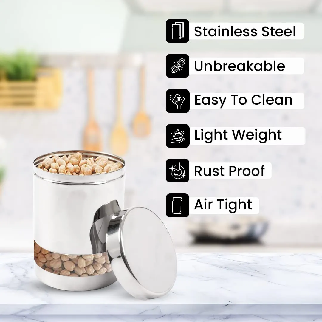 USHA SHRIRAM Stainless Steel Containers For Kitchen | Kitchen Storage Container | Canister | Kitchen Storage Organiser | Dabba For Kitchen | Rust Proof | Multi Purpose Box (Design 1-1.5L (4Pcs))