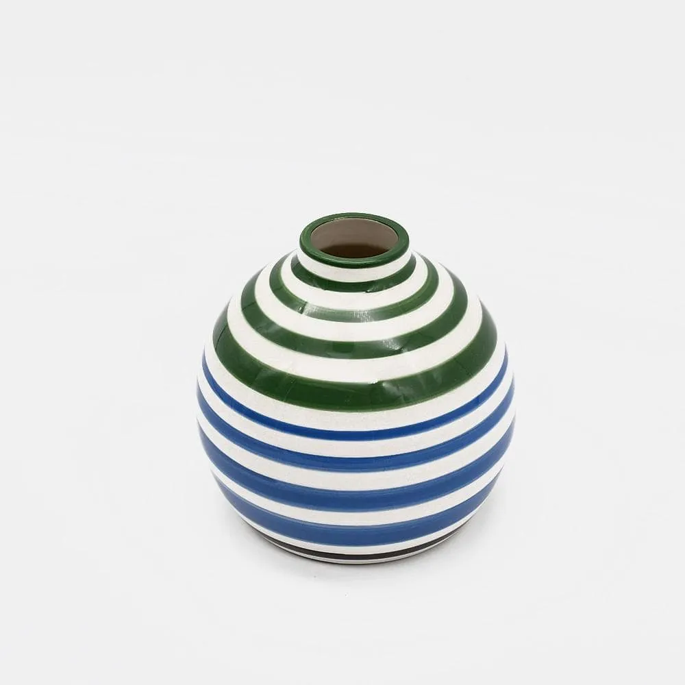 Vase boule rayé - Vert et bleu