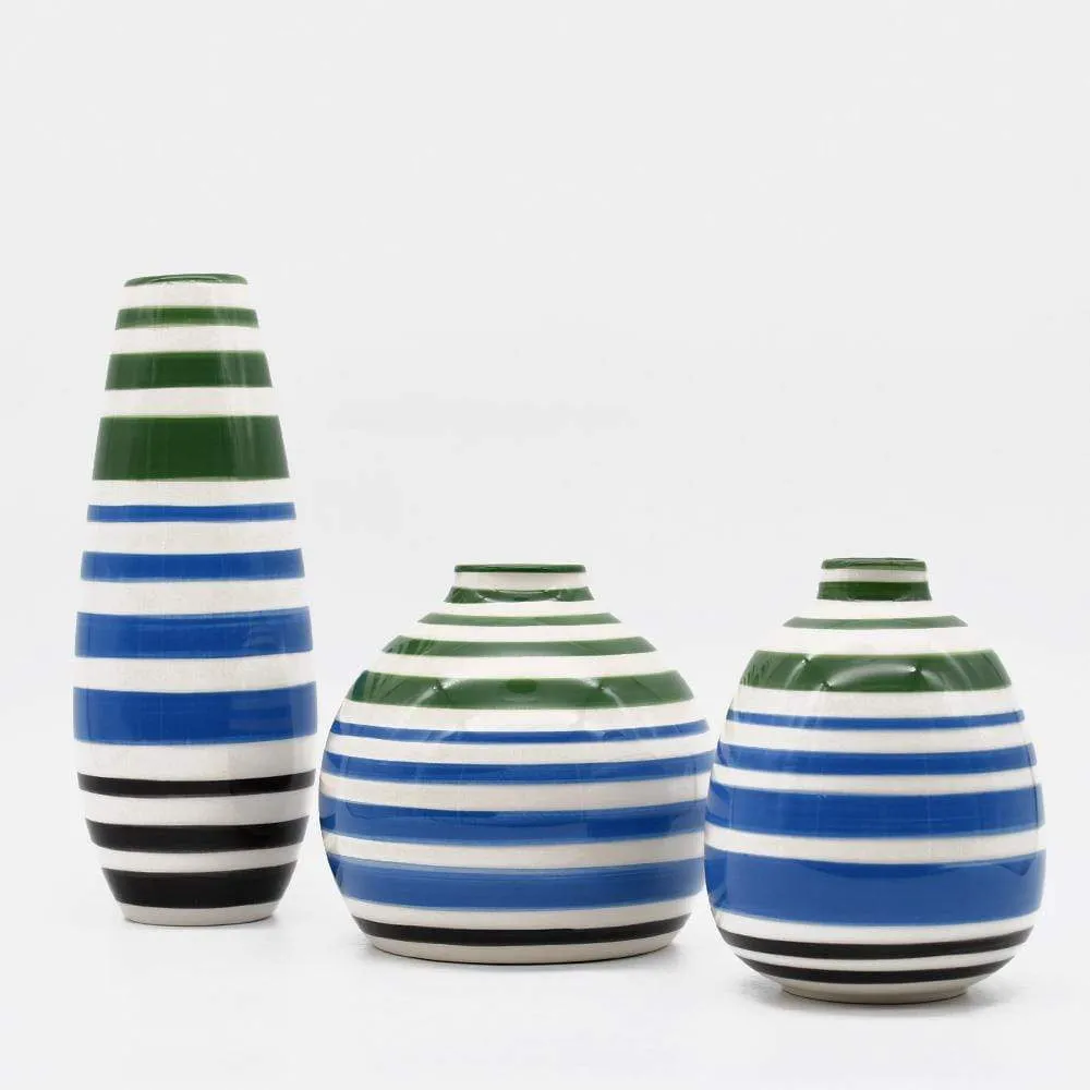 Vase boule rayé - Vert et bleu