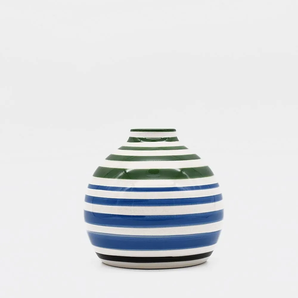 Vase boule rayé - Vert et bleu