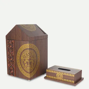 Versace Wooden Basket With Lid & Tissue Box