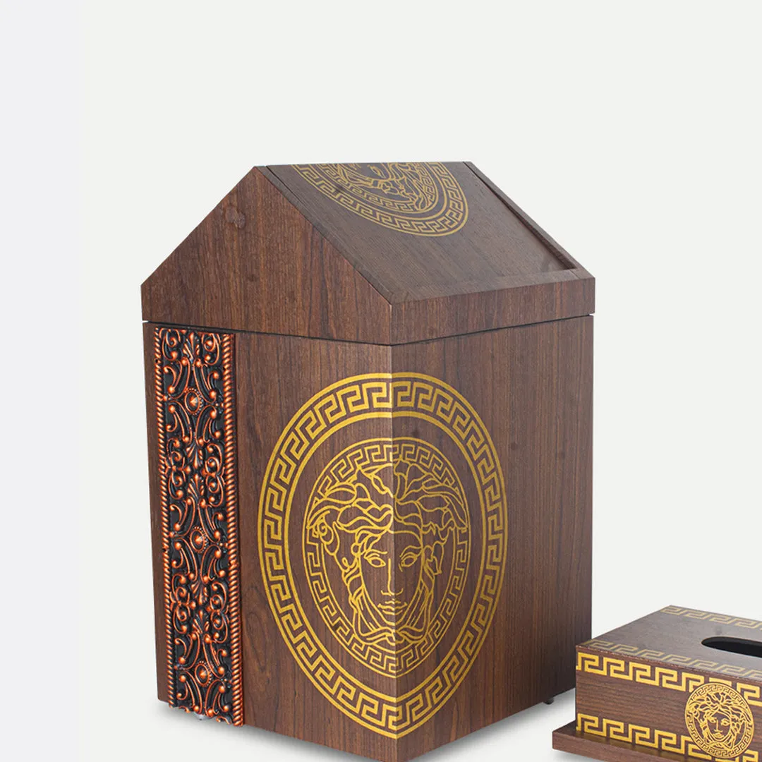 Versace Wooden Basket With Lid & Tissue Box