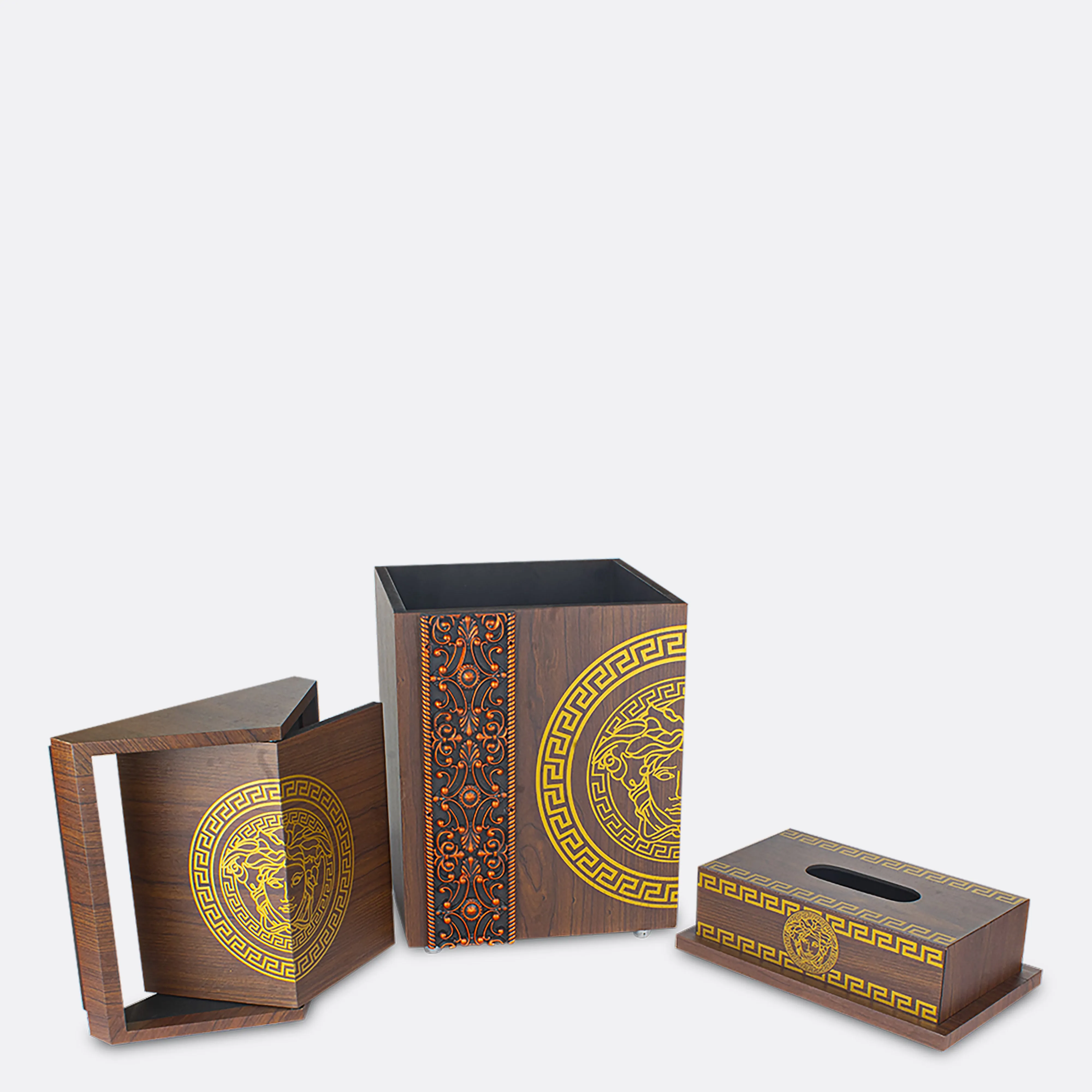 Versace Wooden Basket With Lid & Tissue Box