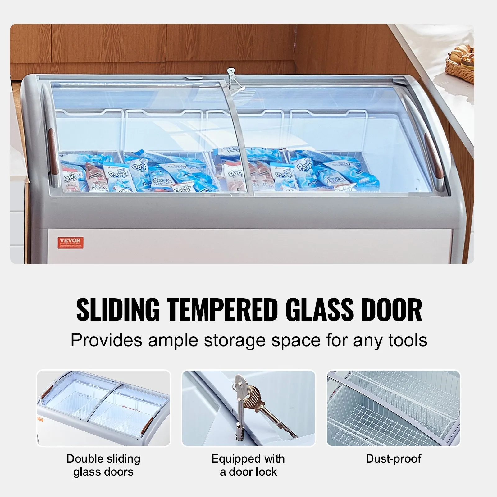 Vevor Ice Cream Display Commercial Freezer 12.8 Cu. Ft. with 4 Wire Baskets and Sliding Glass Doors New