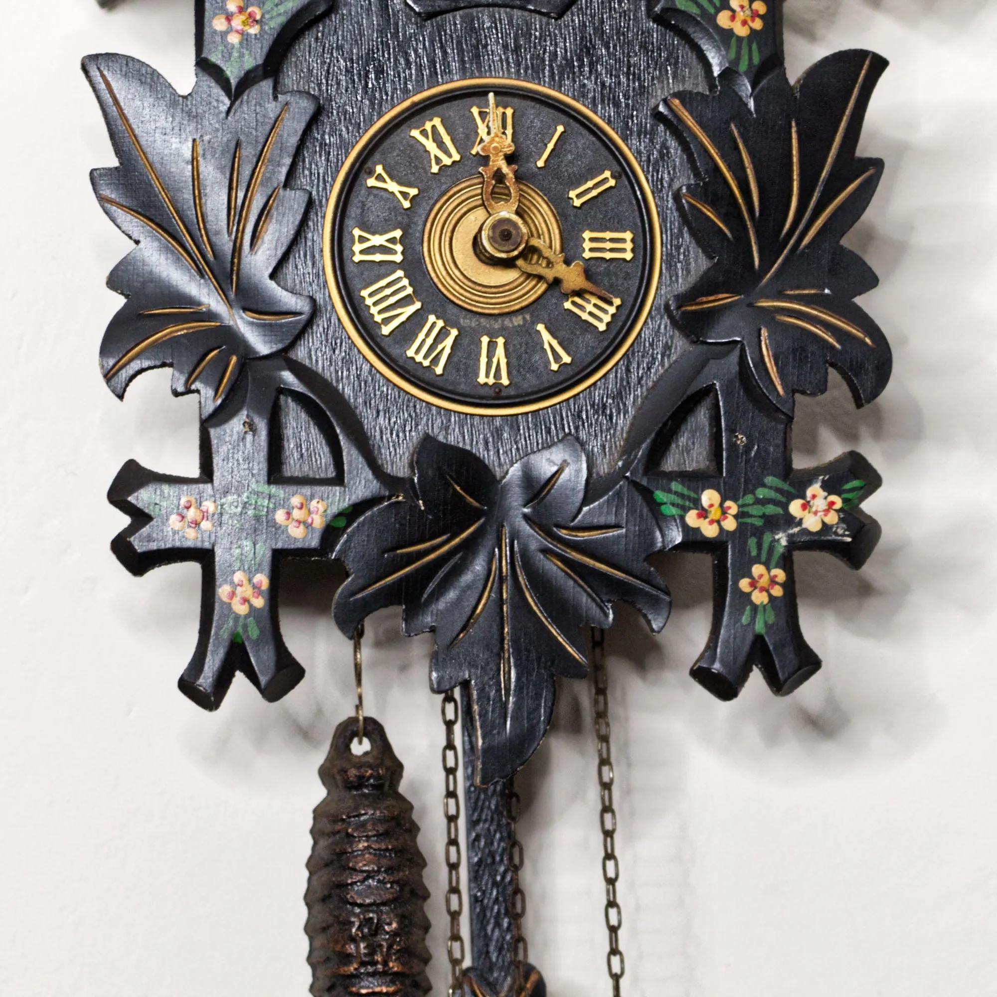 Vintage Black Forest Black Painted Mechanical Cuckoo Clock