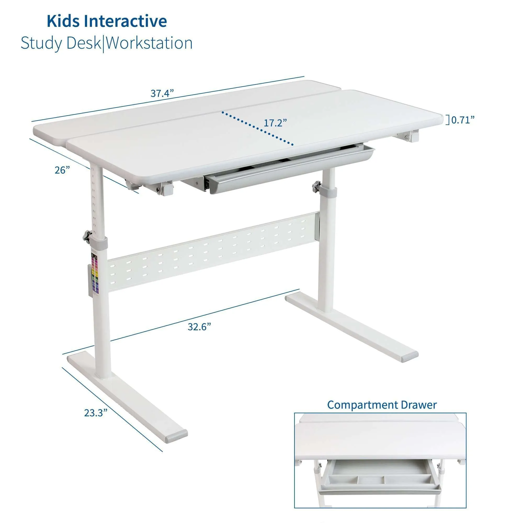 VIVO White Kids' Height-Adjustable Desk Interactive Workstation, DESK-V503G