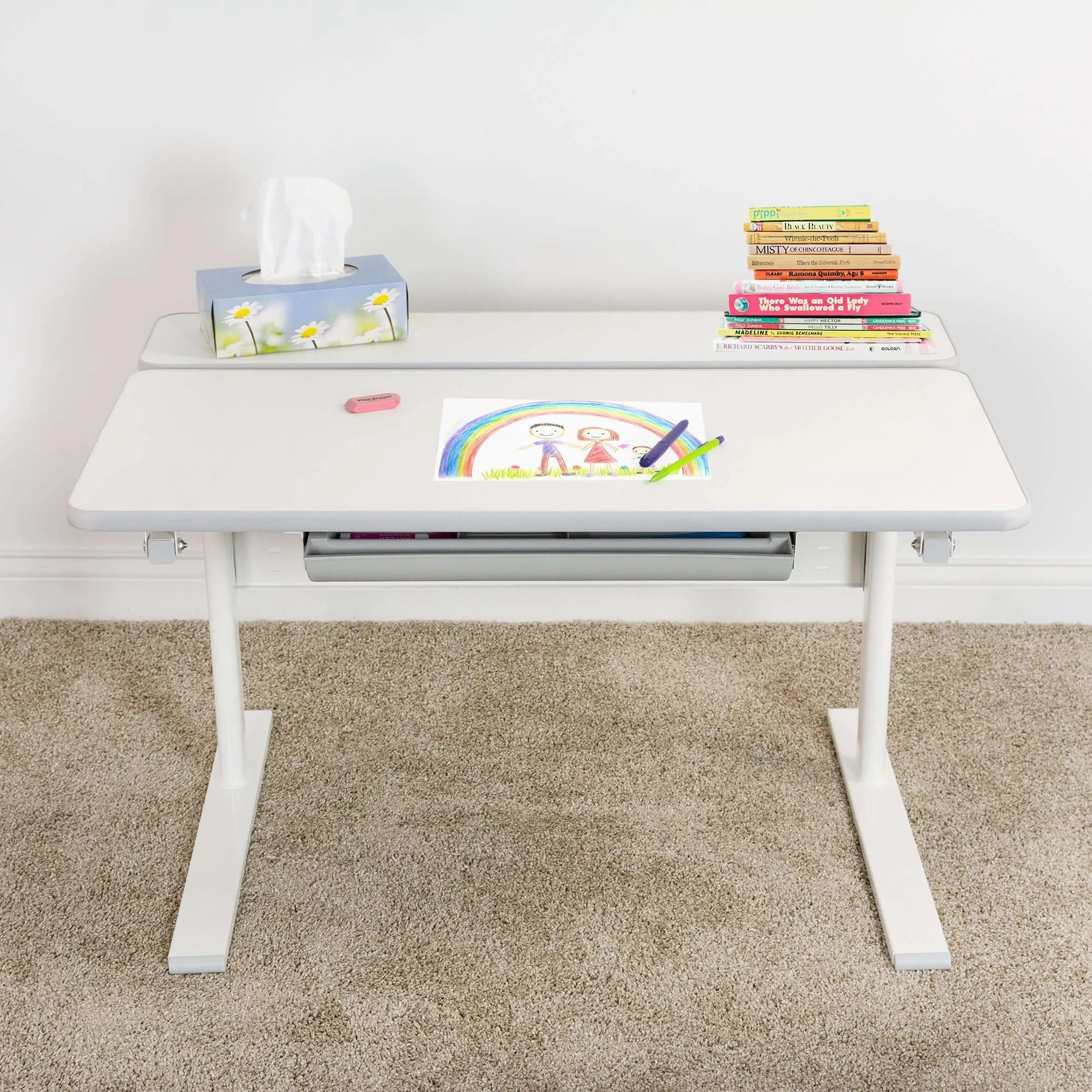 VIVO White Kids' Height-Adjustable Desk Interactive Workstation, DESK-V503G