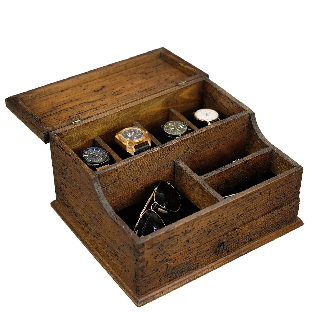Watch Box with Valet Organizer for 4 Watches and Drawer
