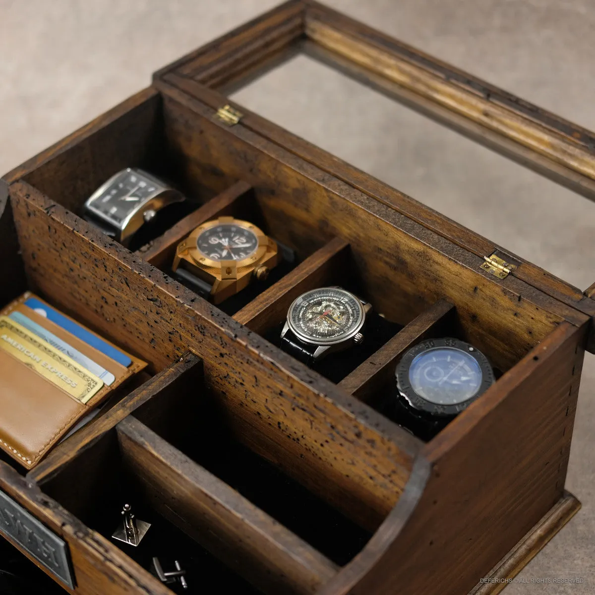 Watch Box with Valet Organizer for 4 Watches and Drawer