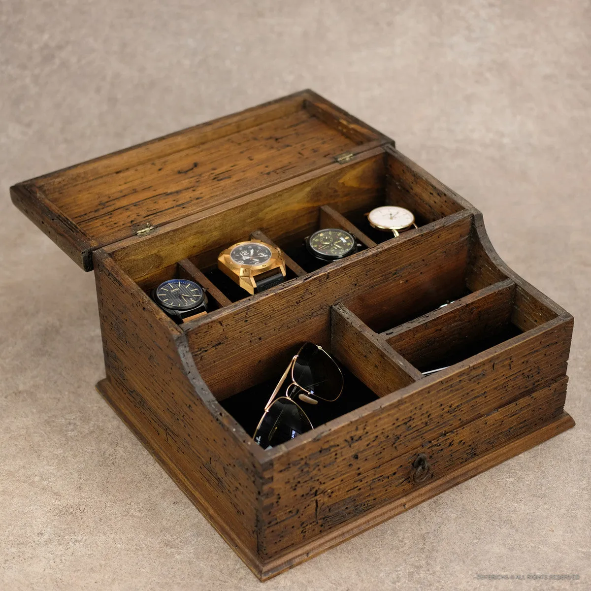 Watch Box with Valet Organizer for 4 Watches and Drawer